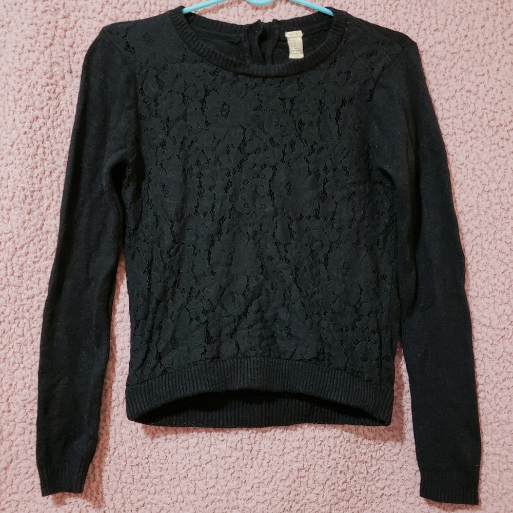 FLORAL LACE THICK LONG SLEEVE KNIT SWEATER 🖤